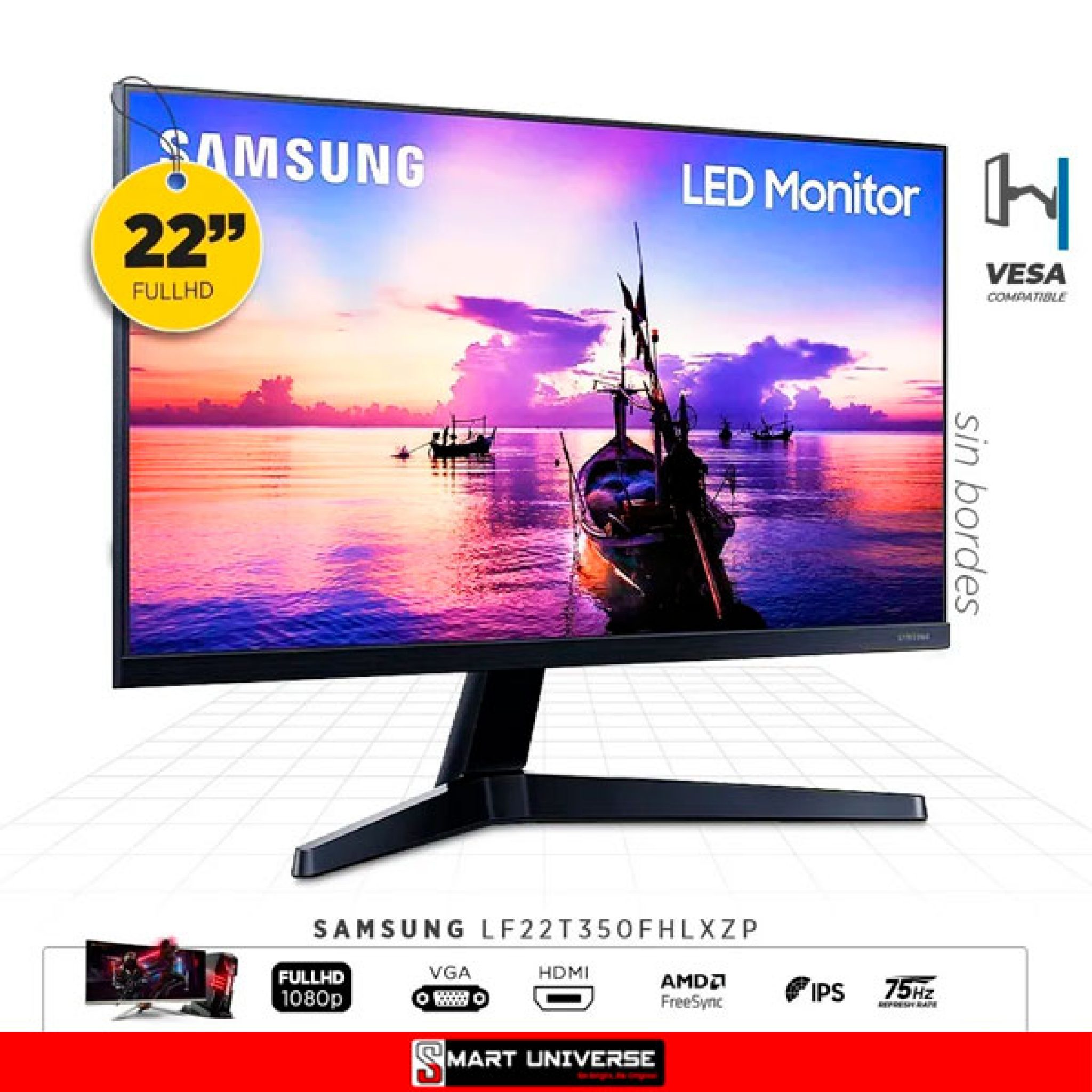 Monitor IPS Samsung 22 PuLG Full HD 75hz HDMI VGA Sin Bordes - SMART ...