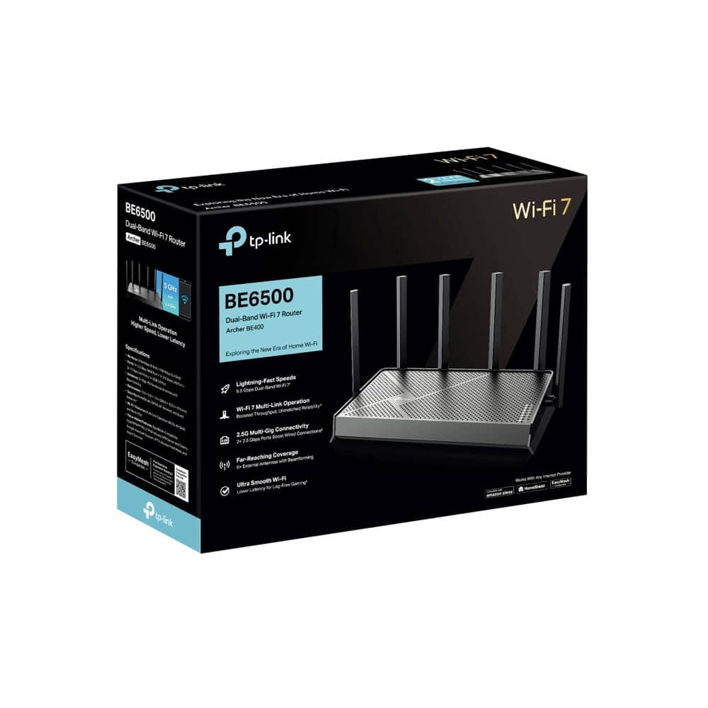 ROUTER TPLINK/ARCHER BE400 WIFI 7 / BE6500 /4 PUERTOS ETHERNET /CONEXION DE 2.5G /PUERTO USB 1 ROUTER TPLINK/ARCHER BE400 WIFI 7 / BE6500 /4 PUERTOS ETHERNET /CONEXION DE 2.5G /PUERTO USB