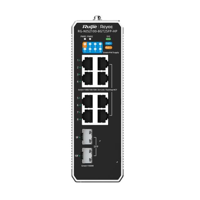 RUIJIE SWITCHES SMB INDUSTRIALES RG-NIS2100-8GT2SFP-HP 8 PTOS GIGA 1*POE++ 7*POE+ 2 PTS SFP CAPA 2 2 RUIJIE SWITCHES SMB INDUSTRIALES RG-NIS2100-8GT2SFP-HP 8 PTOS GIGA 1*POE++ 7*POE+ 2 PTS SFP CAPA 2 - Imagen 2