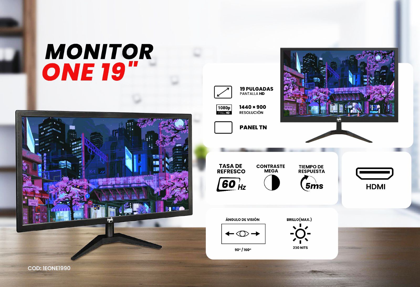 Monitor ONE ENV 19" HD 1440×900 TN HDMI 60Hz 1 Monitor ONE ENV 19" HD 1440×900 TN HDMI 60Hz